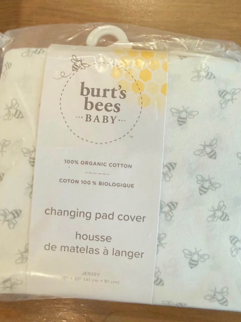 Burt's Bees Baby White Changing Pad Cover with Gray Bee Print